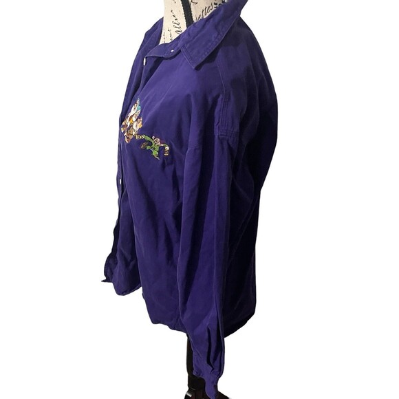 Vintage 90s Disney Store Women’s Purple Button Up Long Sleeve 7 Dwarfs Sz Large - Picture 4 of 16